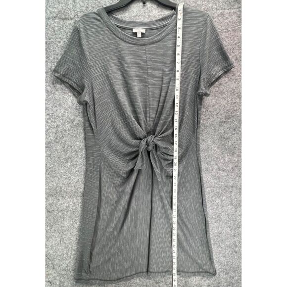 T By Talbots Tie Front T Shirt Dress L Gray Alamedia Stripe Stretch Feminine NEW - Picture 6 of 11